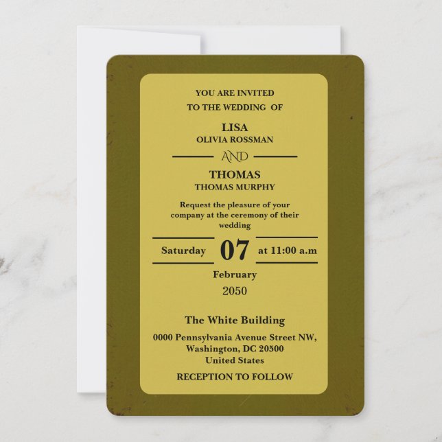 Invitación de boda terrosa de oliva oxidada (Anverso)