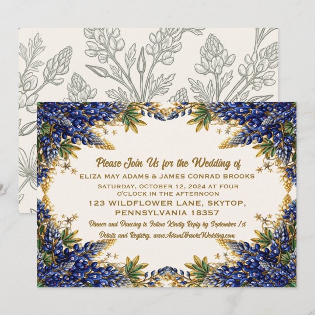 Invitación de Boda Texas Bluebonnet (Anverso / Reverso)
