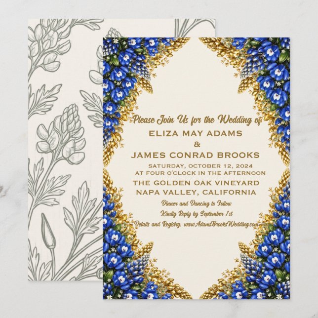 Invitación de Boda Texas Bluebonnet (Anverso / Reverso)
