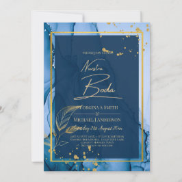 INVITACIÓN DE BODA Tinta Azul Marino Dorada PARA N