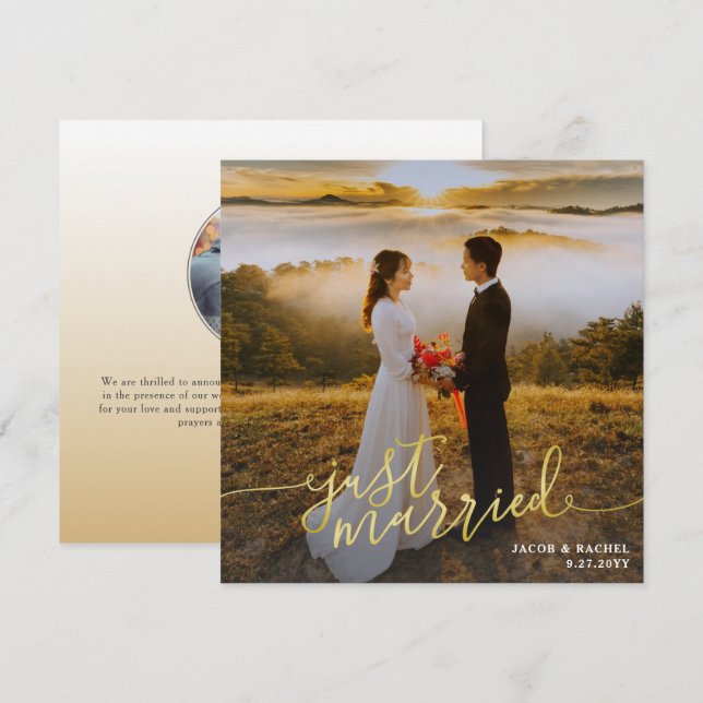 Invitación de Boda tipo oro de foto casada (Anverso / Reverso)