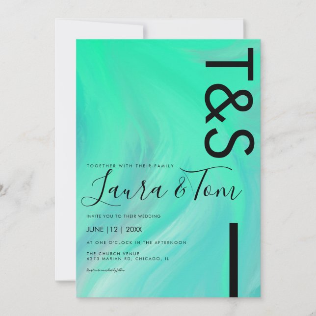 Invitación de boda tipografía lima mármol neón (Anverso)