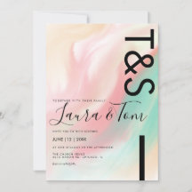 Invitación de Boda Tipografía Mármol Rosa Turquesa