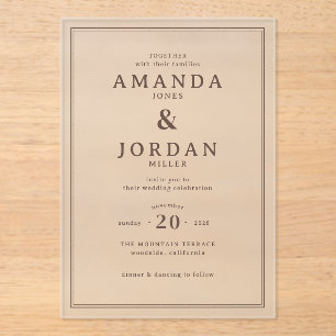 Invitación de boda tipográfica beige elegante
