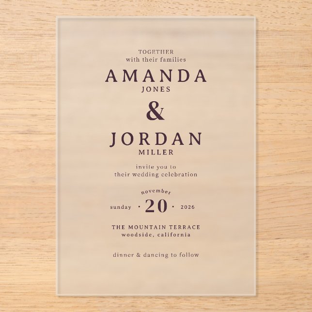 Invitación de Boda Tipográfica Negra Elegante (Anverso)