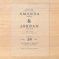 Invitación de boda tipográfica negra elegante
