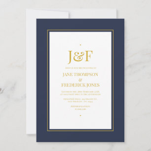 Invitación de boda tipográfica trendy azul marino