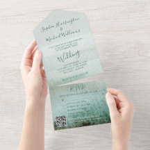 Invitación de boda todo en uno al agua casual Blue