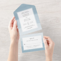 Invitación de boda todo en uno azul acuarela