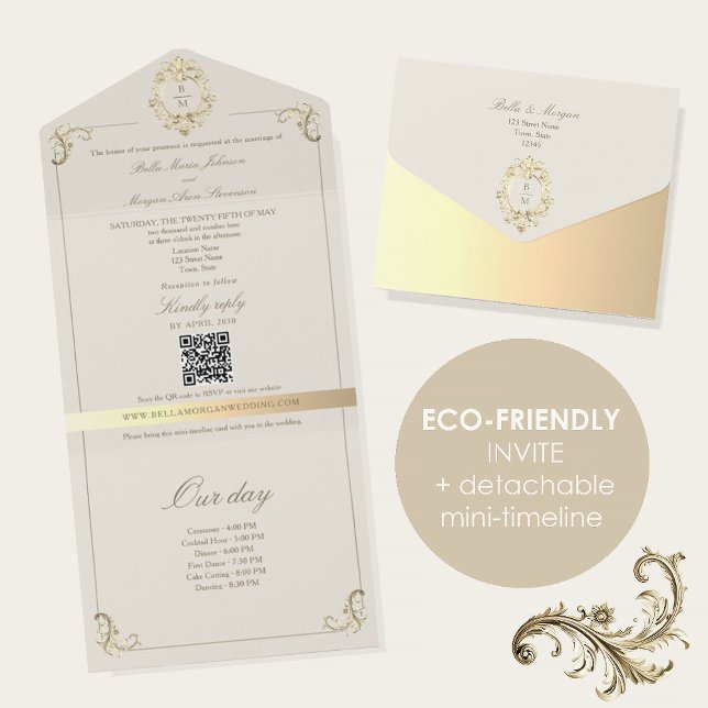 Invitación de Boda Todo en Uno Barroco Dorado + Cr (Subido por el creador)