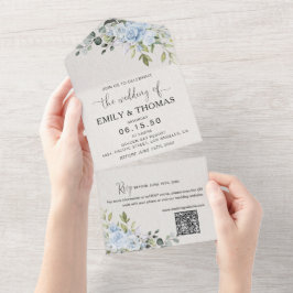 Invitación de Boda Todo en Uno Botánico Azul Suave