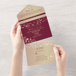 Invitación de boda todo en uno Burgundy Gold