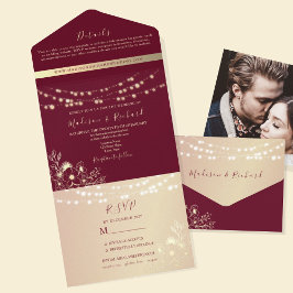 Invitación de Boda Todo en Uno Burgundy Gold