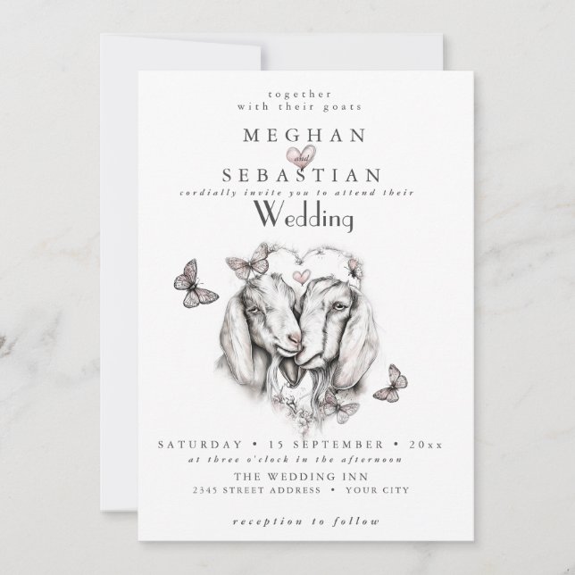 Invitación de boda TODO en UNO Cabras enamoradas (Anverso)