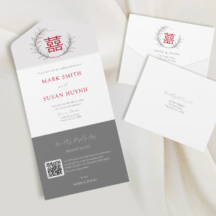 Invitación de Boda Todo en Uno China Moderna (ROJO