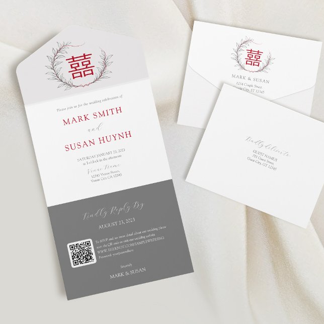 Invitación de Boda Todo en Uno China Moderna (ROJO (Subido por el creador)