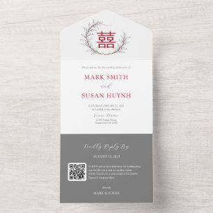 Invitación de Boda Todo en Uno China Moderna (ROJO