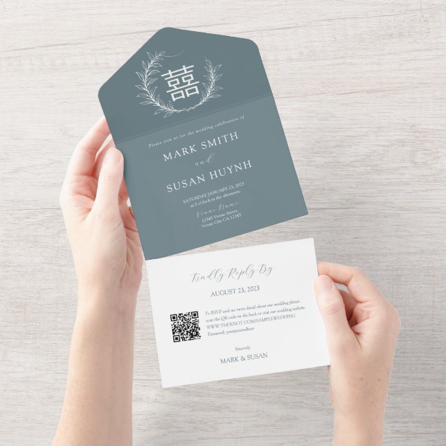 Invitación de Boda Todo en Uno Chino Moderno (desgarro)