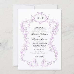 Invitación de boda todo en uno con cisne Chinoiser