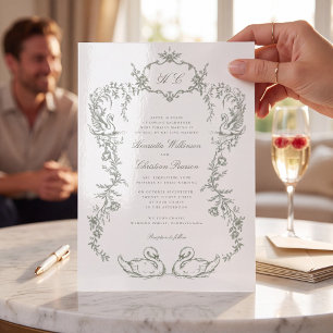 Invitación de boda todo en uno con cisne Chinoiser