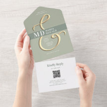 Invitación de boda todo en uno con código QR verde