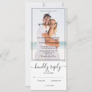 Invitación de boda todo en uno con escritura elega
