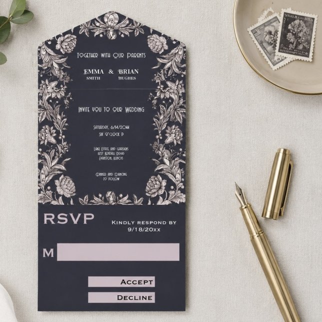 Invitación de boda todo en uno con estampado flora (Subido por el creador)