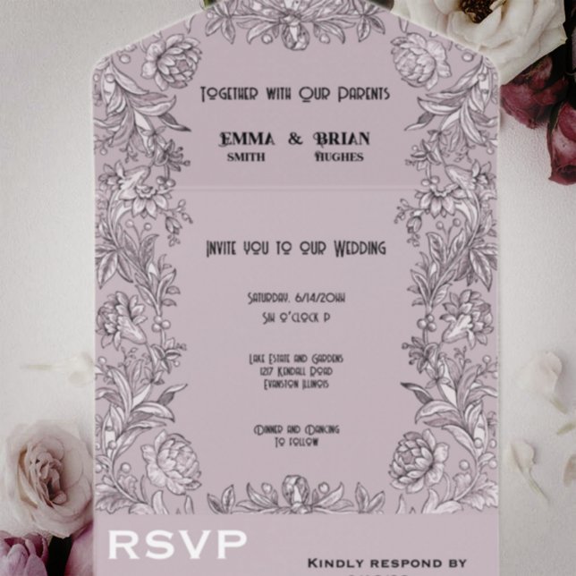 Invitación de boda todo en uno con estampado flora (Subido por el creador)