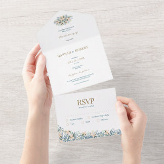 Invitación de boda todo en uno con flor silvestre