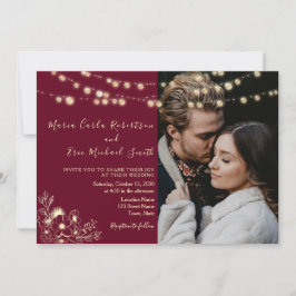 Invitación de Boda Todo en Uno con Foto Borgoña
