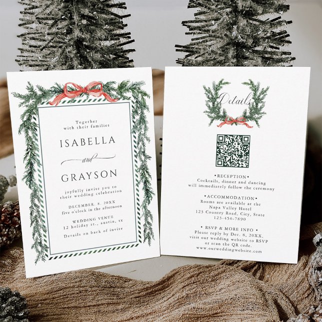 Invitación de boda todo en uno con guirnalda de pi (Front & Back)