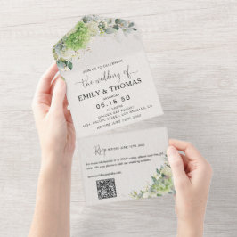 Invitación de Boda Todo en Uno con Hortensias Verd
