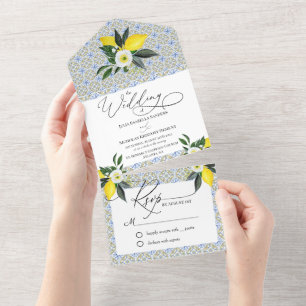 Invitación de boda todo en uno con limón mediterrá