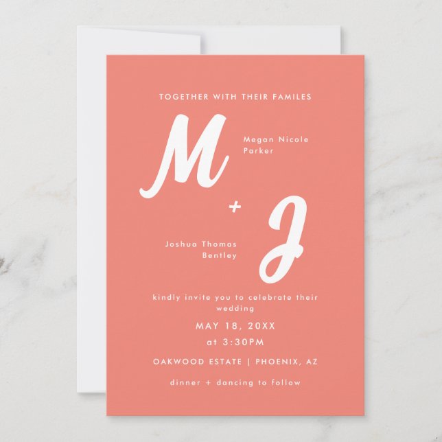 Invitación de Boda Todo en Uno con Monograma Rosa  (Anverso)