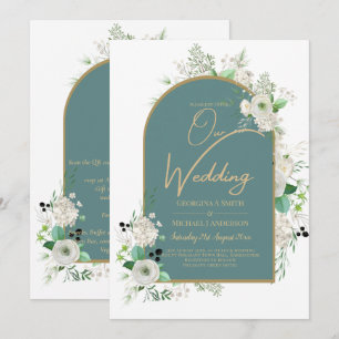 Invitación de Boda Todo en Uno con Rosas Blancas E