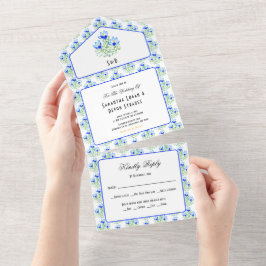 Invitación de boda Todo en Uno Crocus Azules Blanc