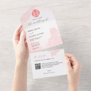 Invitación de Boda Todo en Uno de Acuarela China