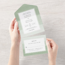Invitación de boda todo en uno de acuarela verde