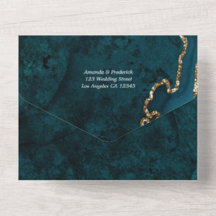 Invitación de boda todo en uno de ágata dorada y t