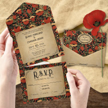 Invitación de Boda Todo en Uno de Amapolas Rojas R
