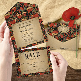 Invitación de Boda Todo en Uno de Amapolas Rojas R