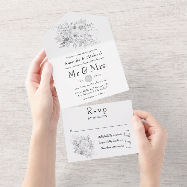 Invitación de boda todo en uno de bodas blancas (desgarro)