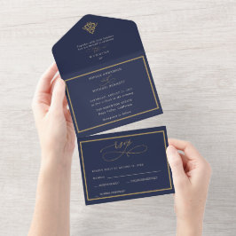 Invitación de boda todo en uno de color azul marin