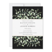Invitación de boda todo en uno de eucalipto negro