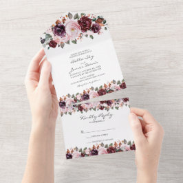 Invitación de boda todo en uno de Floral Rojo Mars