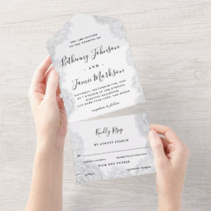 Invitación de boda todo en uno de flores blancas