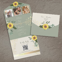 Invitación de boda todo en uno de girasol y eucali
