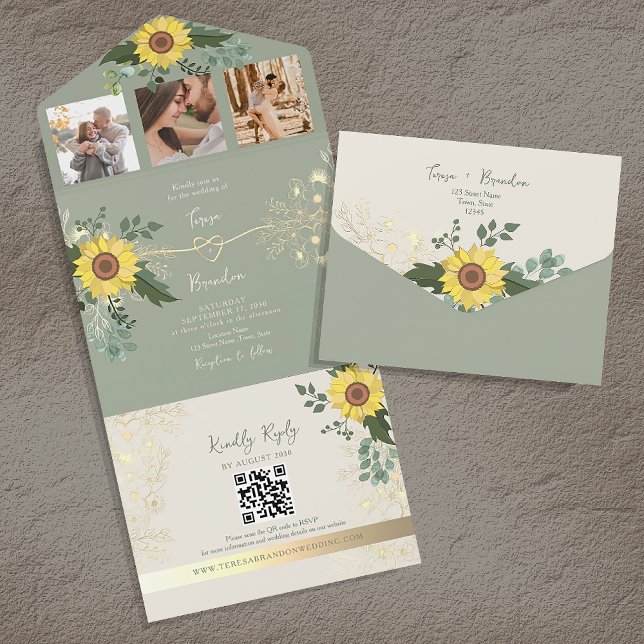 Invitación de boda todo en uno de girasol y eucali (Subido por el creador)