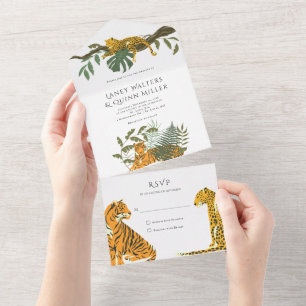Invitación de boda todo en uno de grandes felinos 