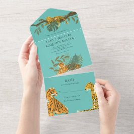 Invitación de boda todo en uno de grandes felinos 